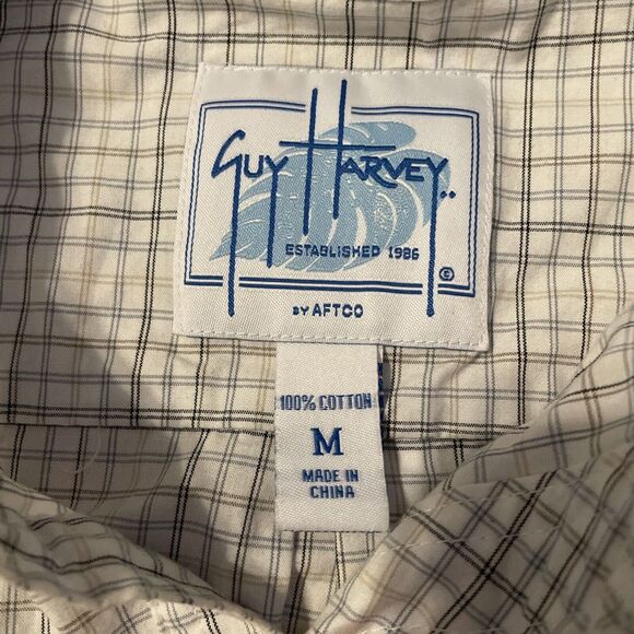 Guy Harvey Button Up Shirt Check Long Sleeve Blue Gray Black Men's Size Medium‎ - Picture 6 of 7